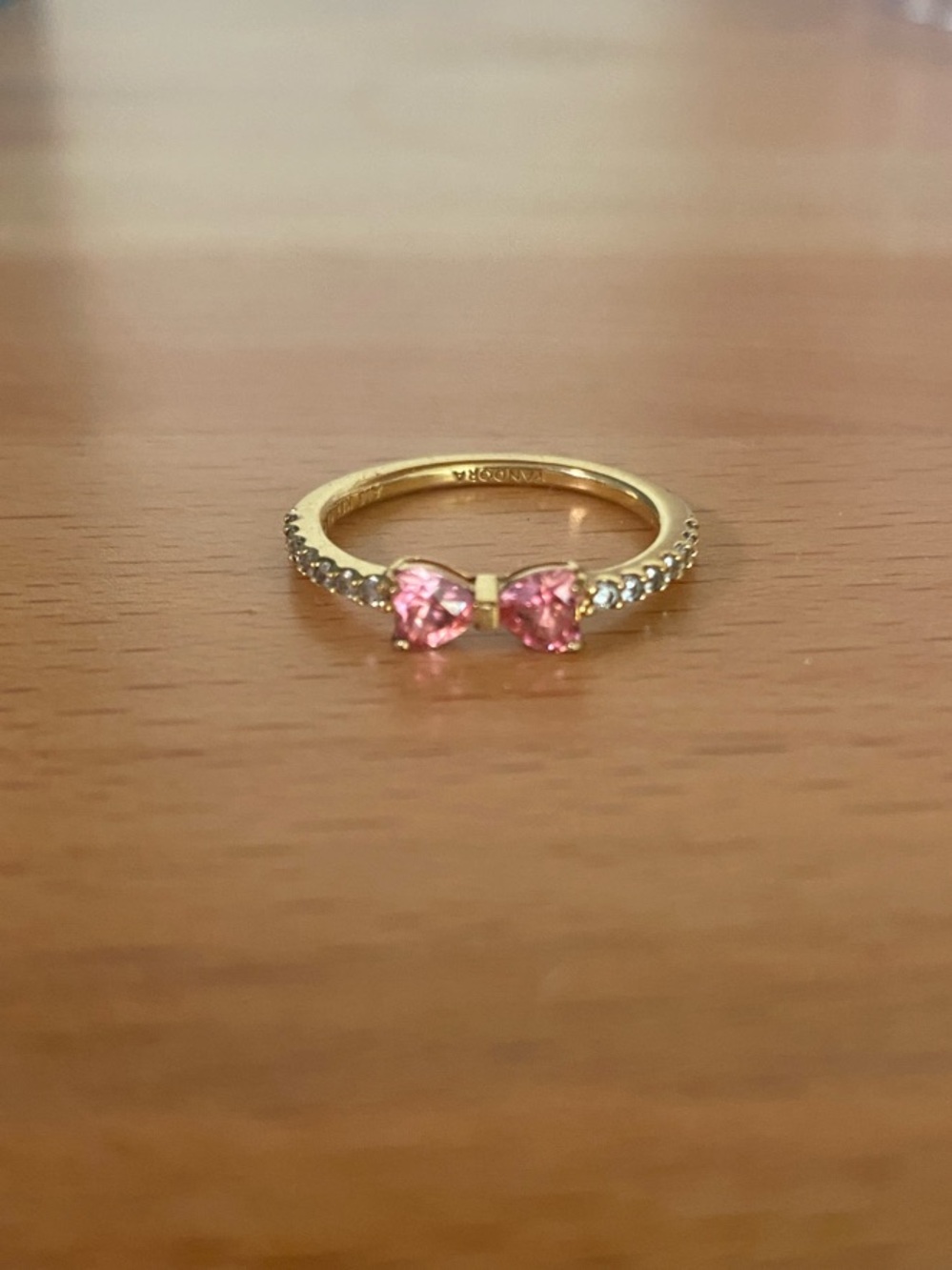 Pandora Gold Bow Ring with Pink Stones
